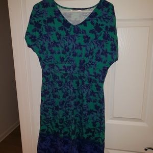 LIZ CLAIRBORNE FLORAL GREEN & PURPLE FLORAL DRESS